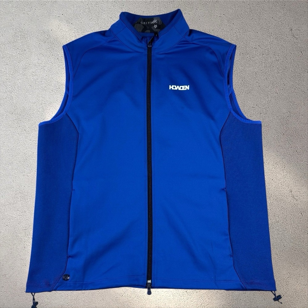 Greyson Golf Vest Men's XL Blue Full Zip Active Company Logo